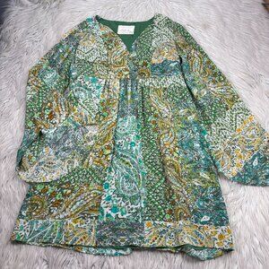 Anthropologie - Floreat 100% Silk Printed V-Neck Shift Dress